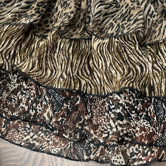 Layered Ruffle Mini Skirt Animal Print Leopard & Zebra Side Zip missing top hook - Picture 9 of 9